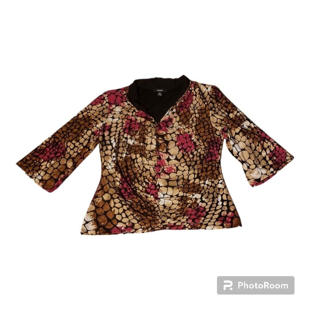 Alfani XL Snake Print 3/4 Long Sleeve Red and Brown Women's Nylon Blouse